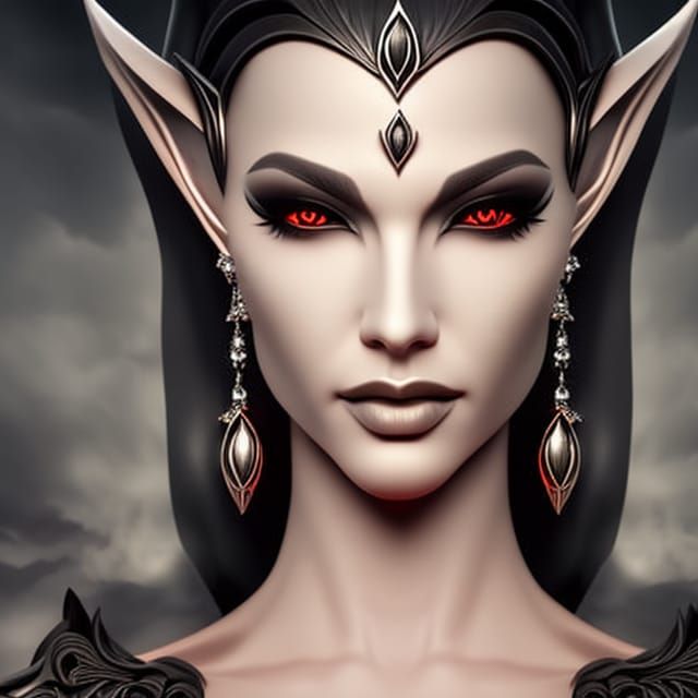 Pale Elf Queen Portrait in Gothic Horror Style