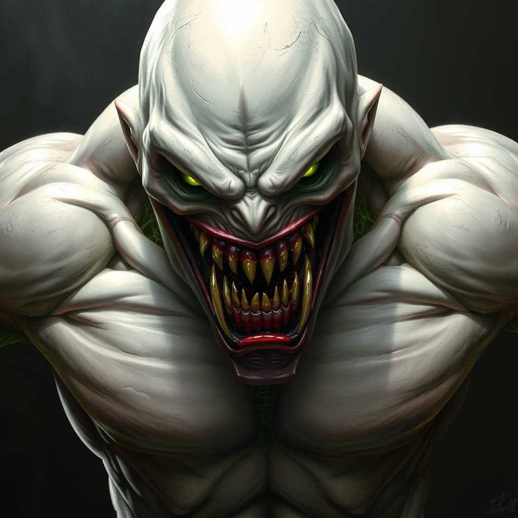 Terrifying Skinless Giant with Green Veins and Sharp Teeth
