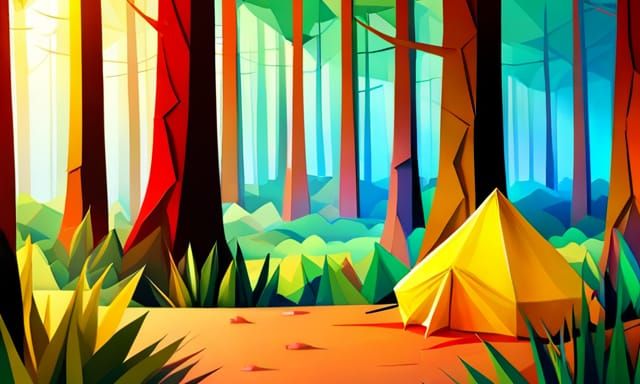 Origami Campsite in Redwood Forest Papercraft