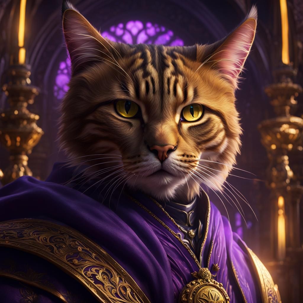 Majestic Cat King in Dark Fantasy Style