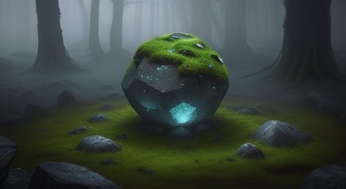 Mysterious Glowing Stone with Ancient Runes