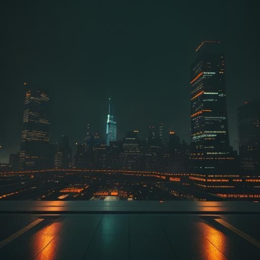 Cinematic Cityscape at Dusk with Neon Reflections
