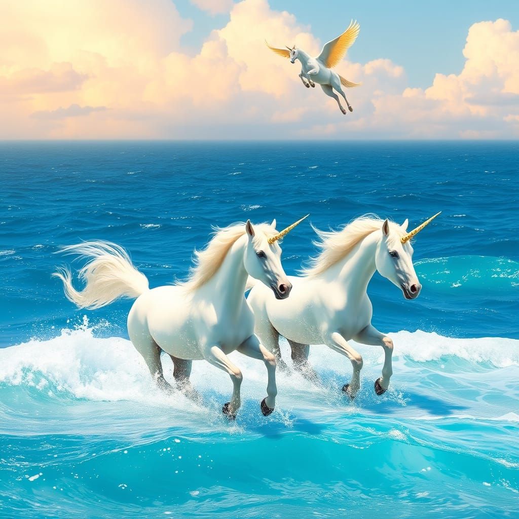 Unicorns and Pegasus in Sparkling Waters
