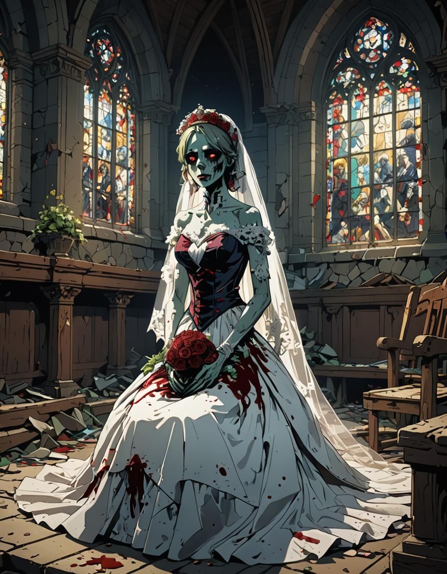 Zombie Bride in Abandoned Chapel: Anime Style