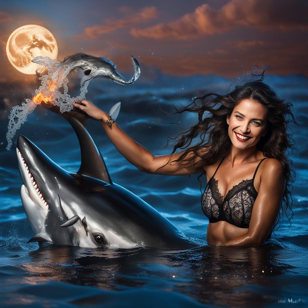 Lingerie Model on Shark in Steamy Waters