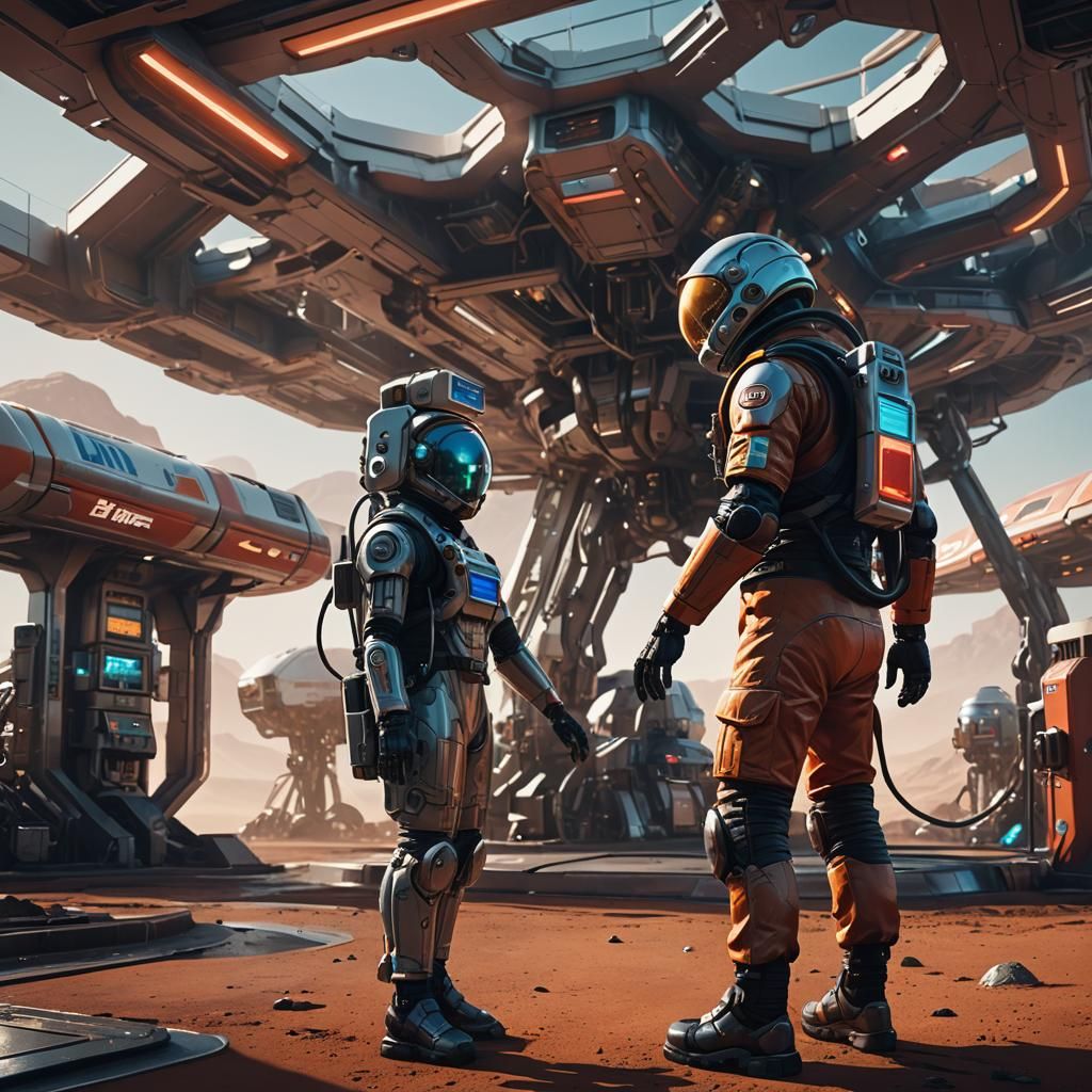 Futuristic Gas Station on Mars in Sci-Fi Concept Art