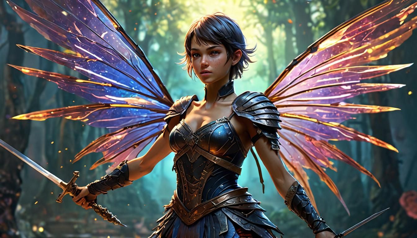 Fairy Warrior Duel: Hyperrealistic Splash Art