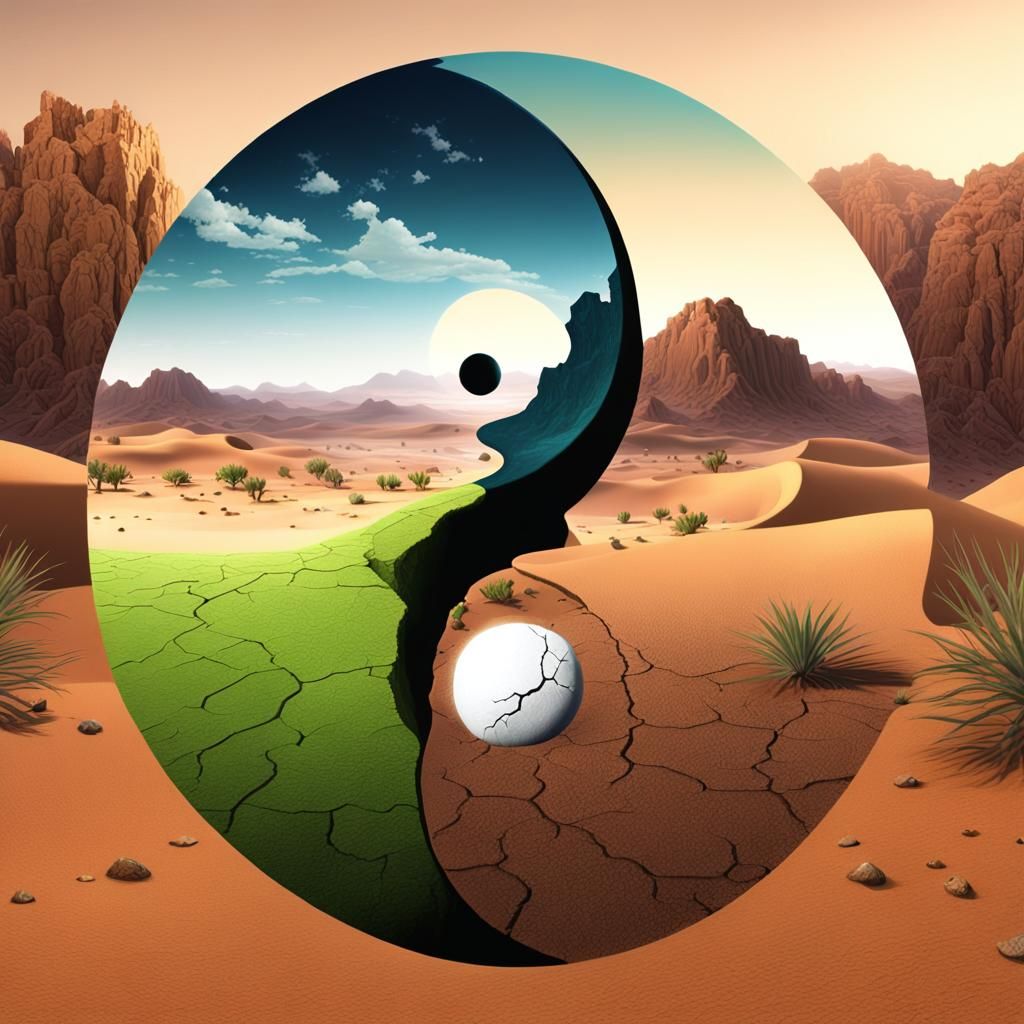 Yin Yang in Desert: A 3D Digital Painting