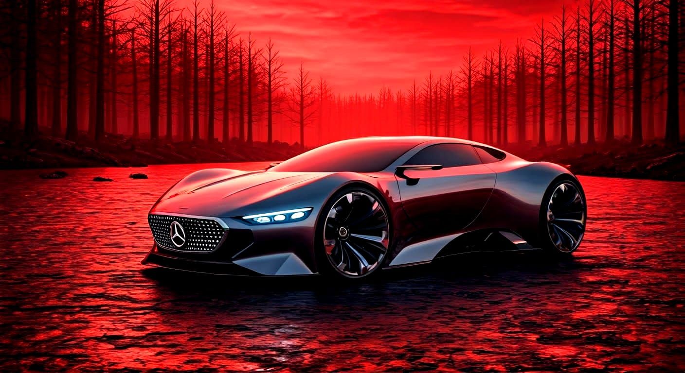 Futuristic Red Car Concept in Post-Apocalyptic Setting