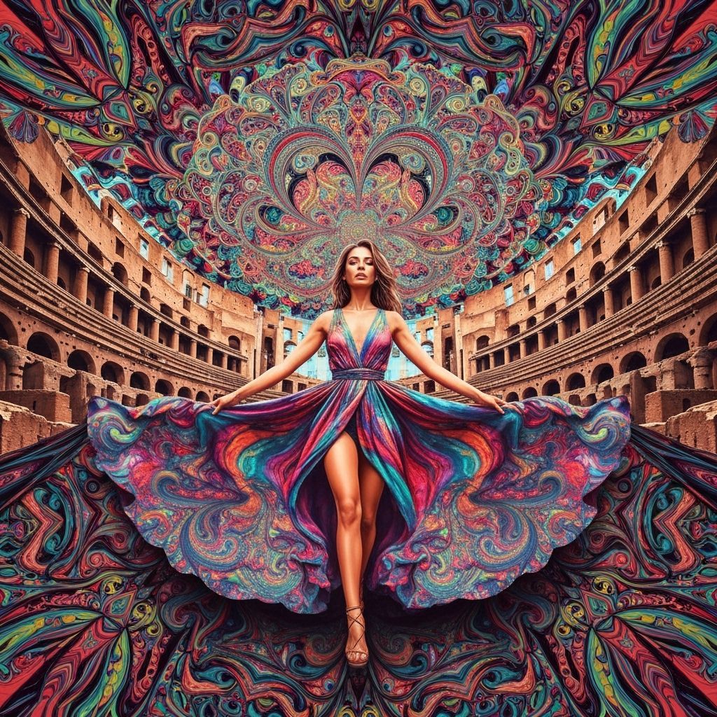 Psychedelic Mosaic Woman in Ancient Colosseum