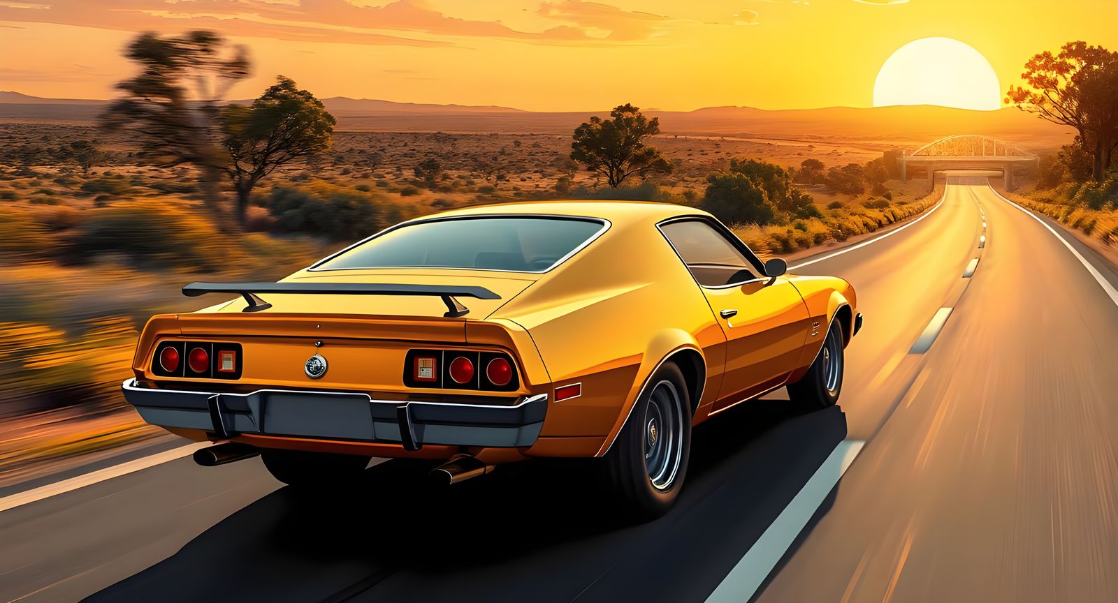 Golden 1980s Muscle Car on Australian Highway