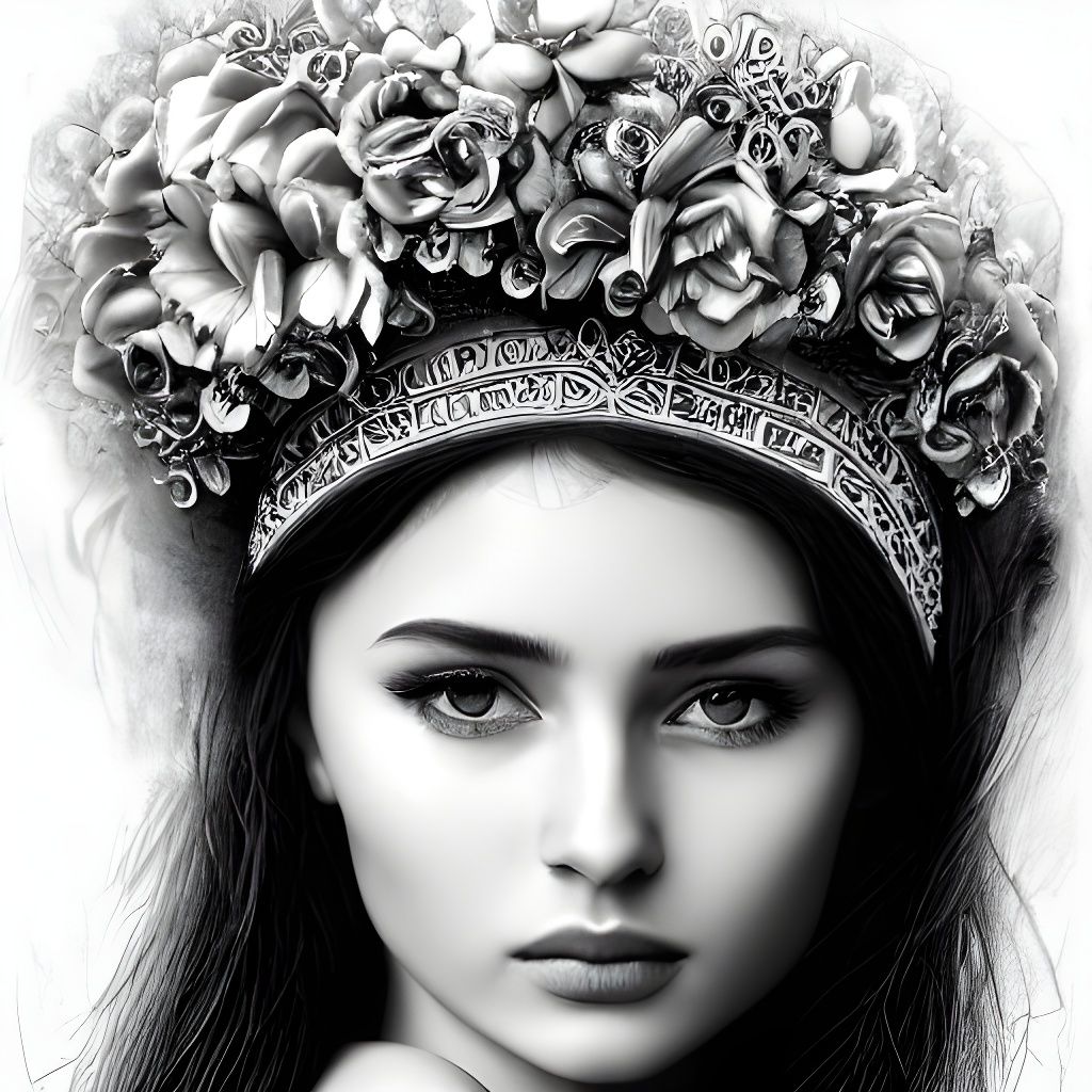 Beautiful Russian Woman Portrait in Pencil Sketch Style
