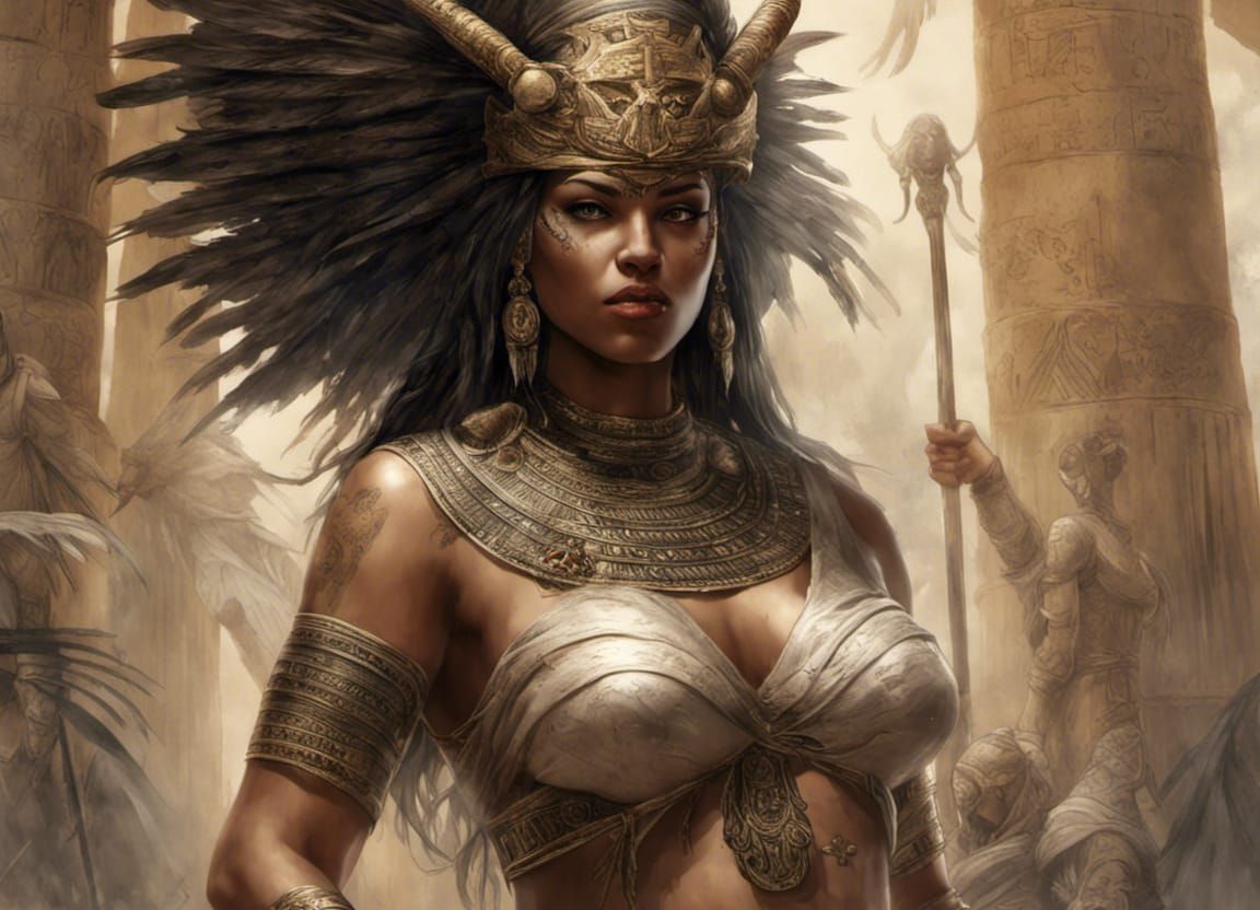 Egyptian Goddess Bast in Ancient Battle, Digital Art