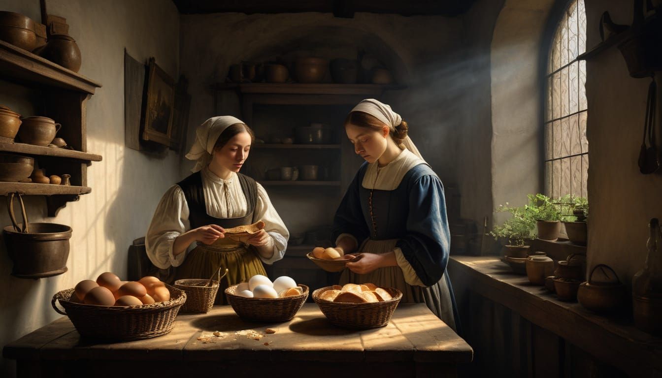 Dutch Golden Age Kitchen Scene in Rembrandt Style