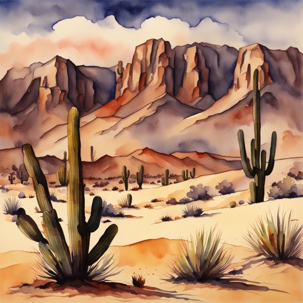 Watercolor Western Desert Landscape