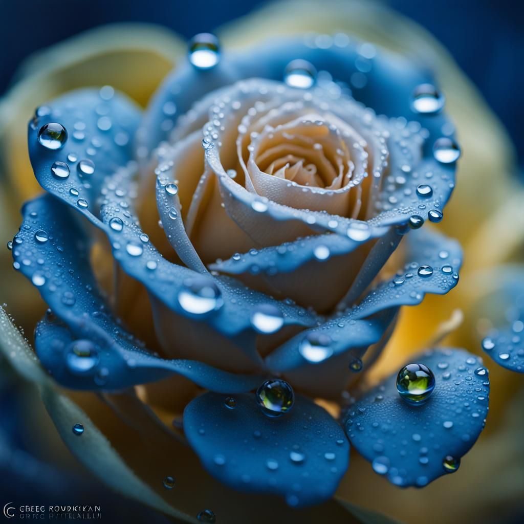 Macro Blue Rose with Water Droplets
