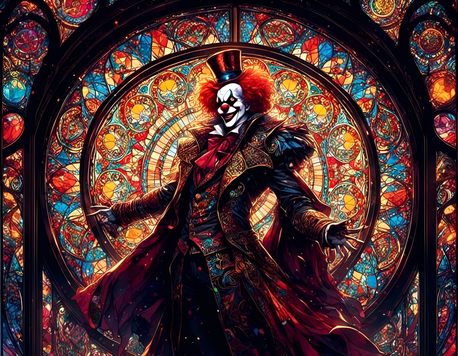 Majestic Clown in Stained Glass Window