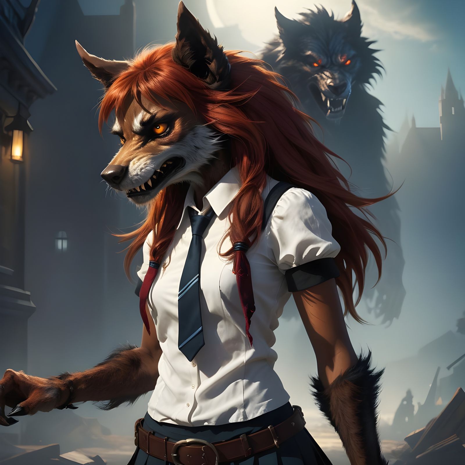 Mythic Beauty Unleashed in Werewolf Transformation