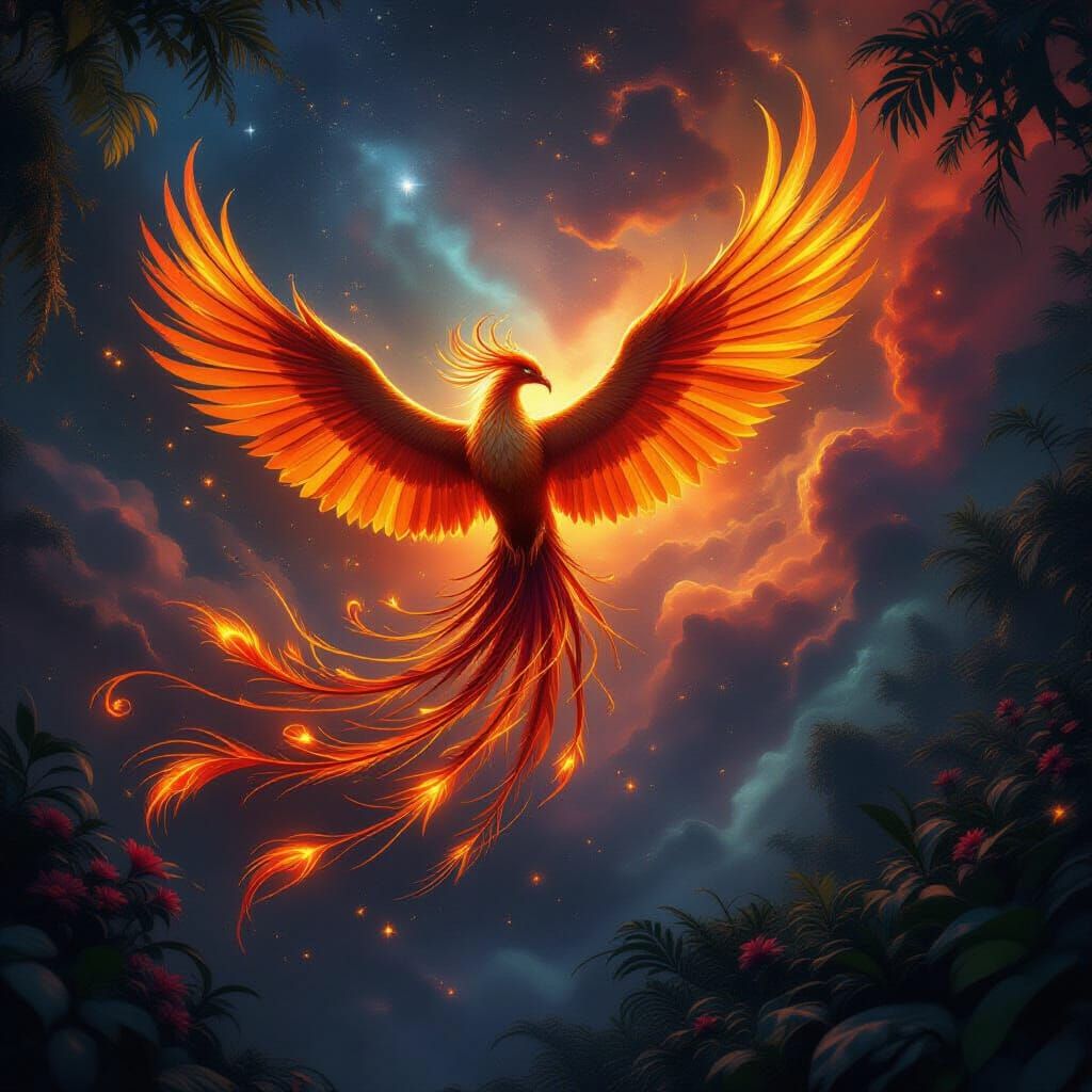 Majestic Phoenix Soars Through Cosmic Nebula