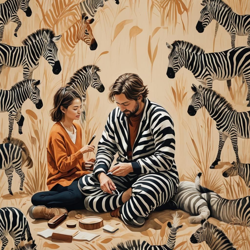 Artist Painting Stripes onto a Playful Zebra