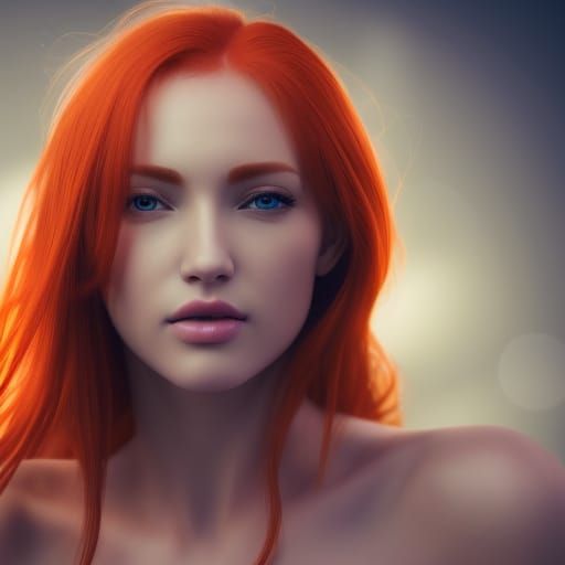 Hyperrealistic Portrait of a Beautiful Red-Haired Woman
