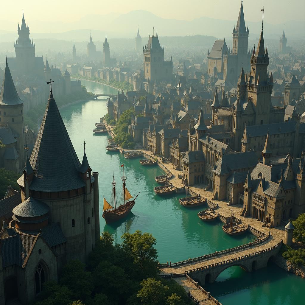 Medieval Fantasy Cityscape: Top-Down Battle Map