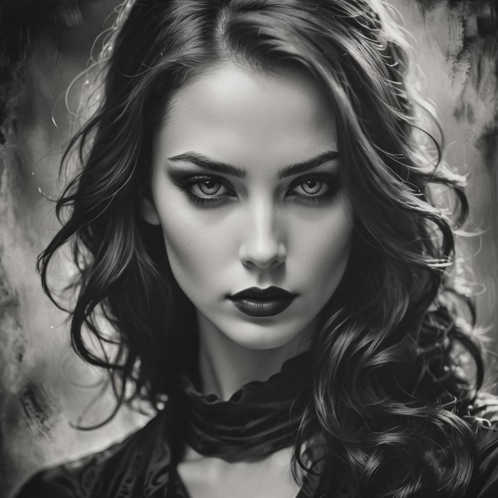 Mysterious Femme Fatale Portrait in Black and White