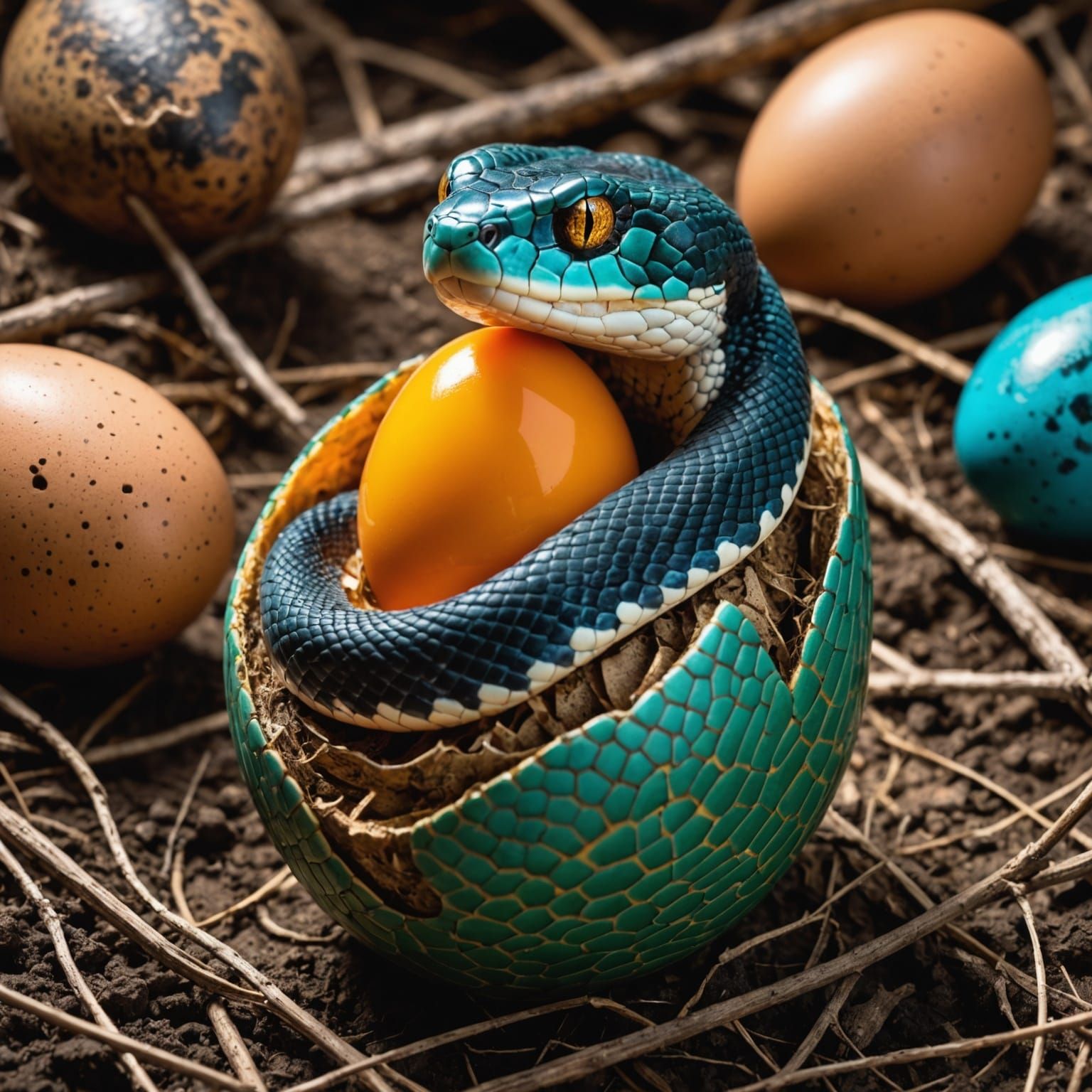 Vibrant Snake Hatching, First View of the World