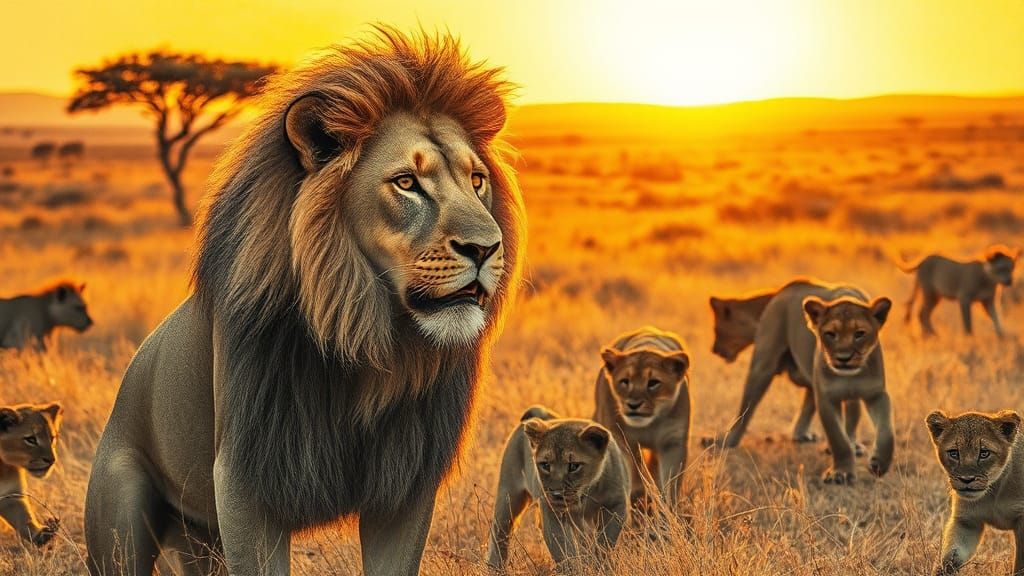 Lioness in Sun-Drenched Savannah as Charcoal Drawing