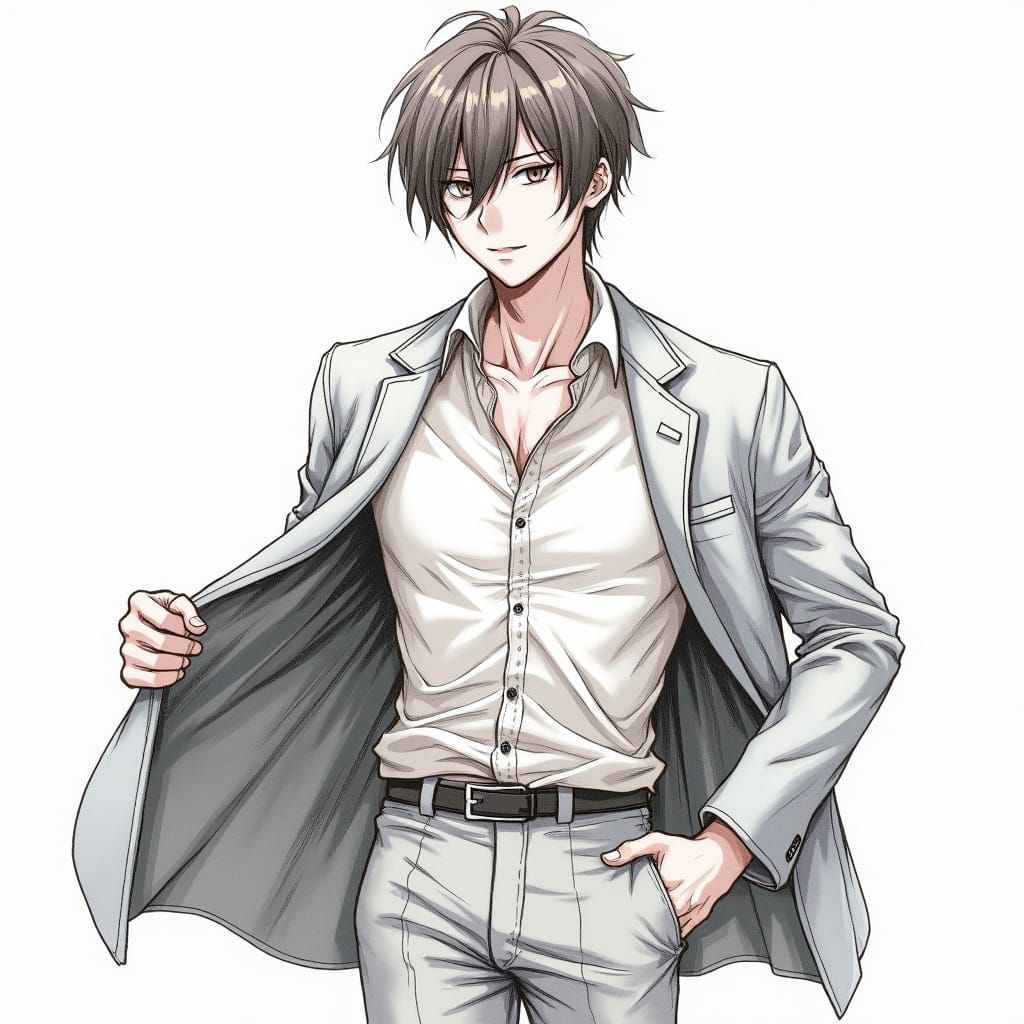 Anime Man in Coat: Detailed Pencil Drawing