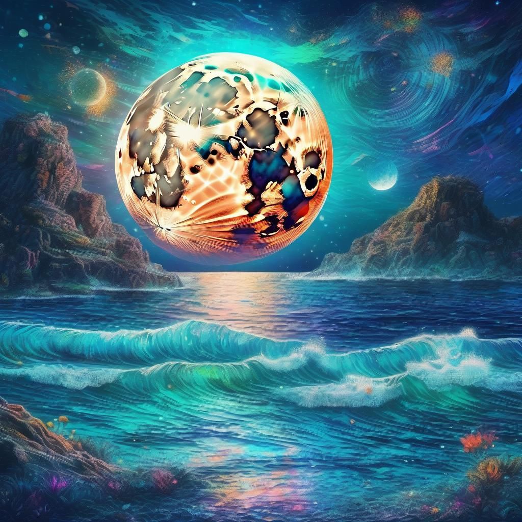 Astral Full Moon Over the Sea Illustration
