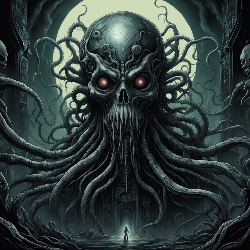 Eldritch Abomination in Dark, Vibrant Anime Style