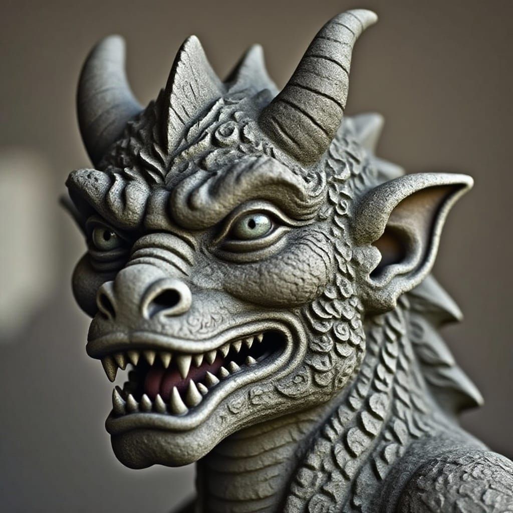 Handsome Stone Gargoyle in Fantastical Matte Painting Style