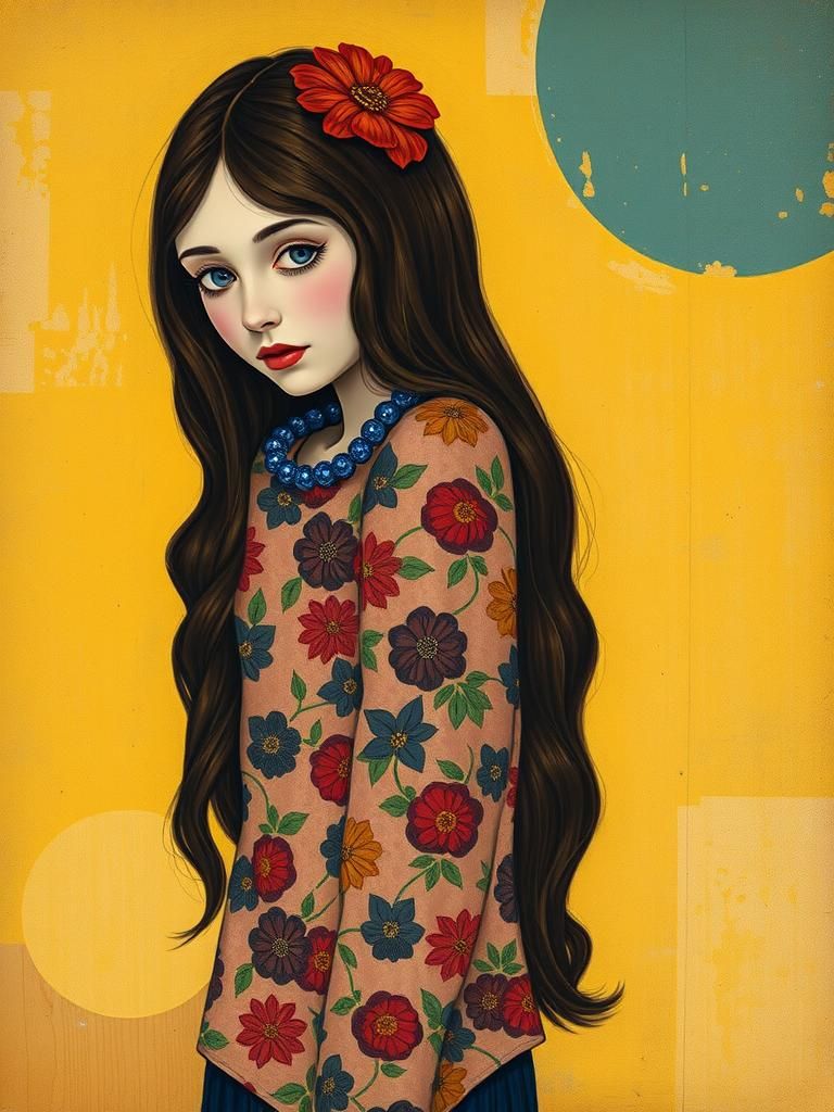 Girl in Art Nouveau Style with Color Blocks