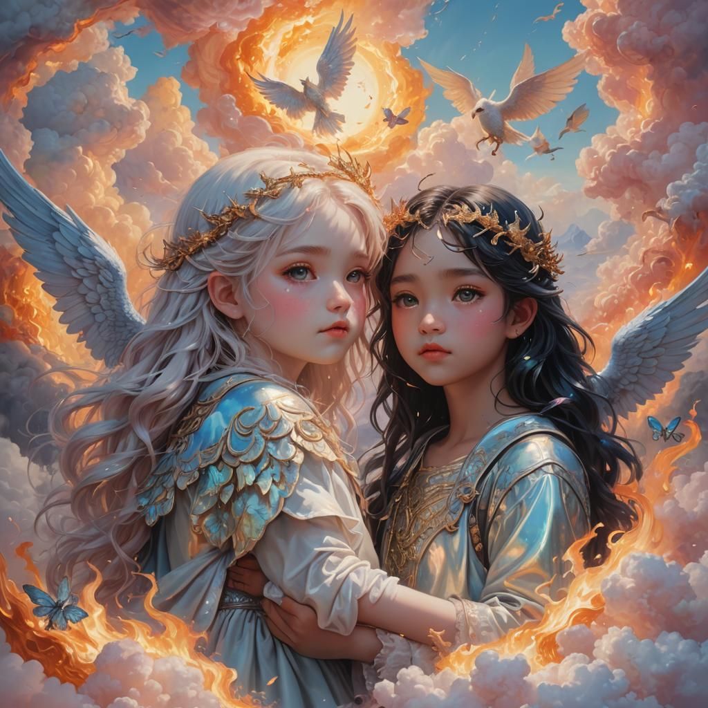 Heaven and Hell Collision in Dreamlike Oil Painting