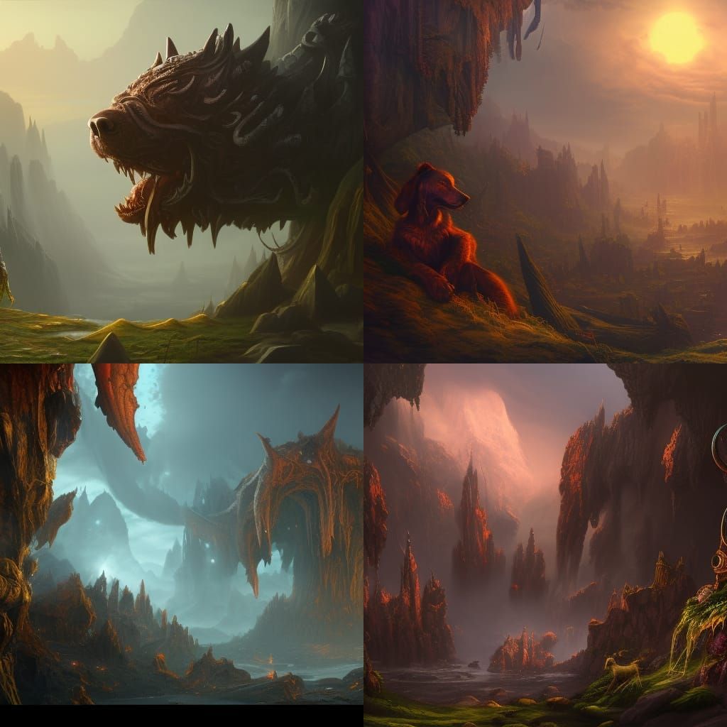 Fantastical Dog in Detailed Matte Painting