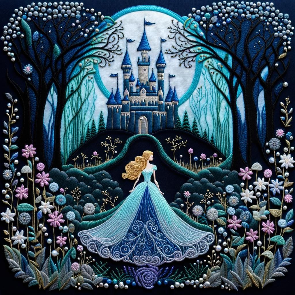 Enchanted Forest Embroidery in Tim Burton Style