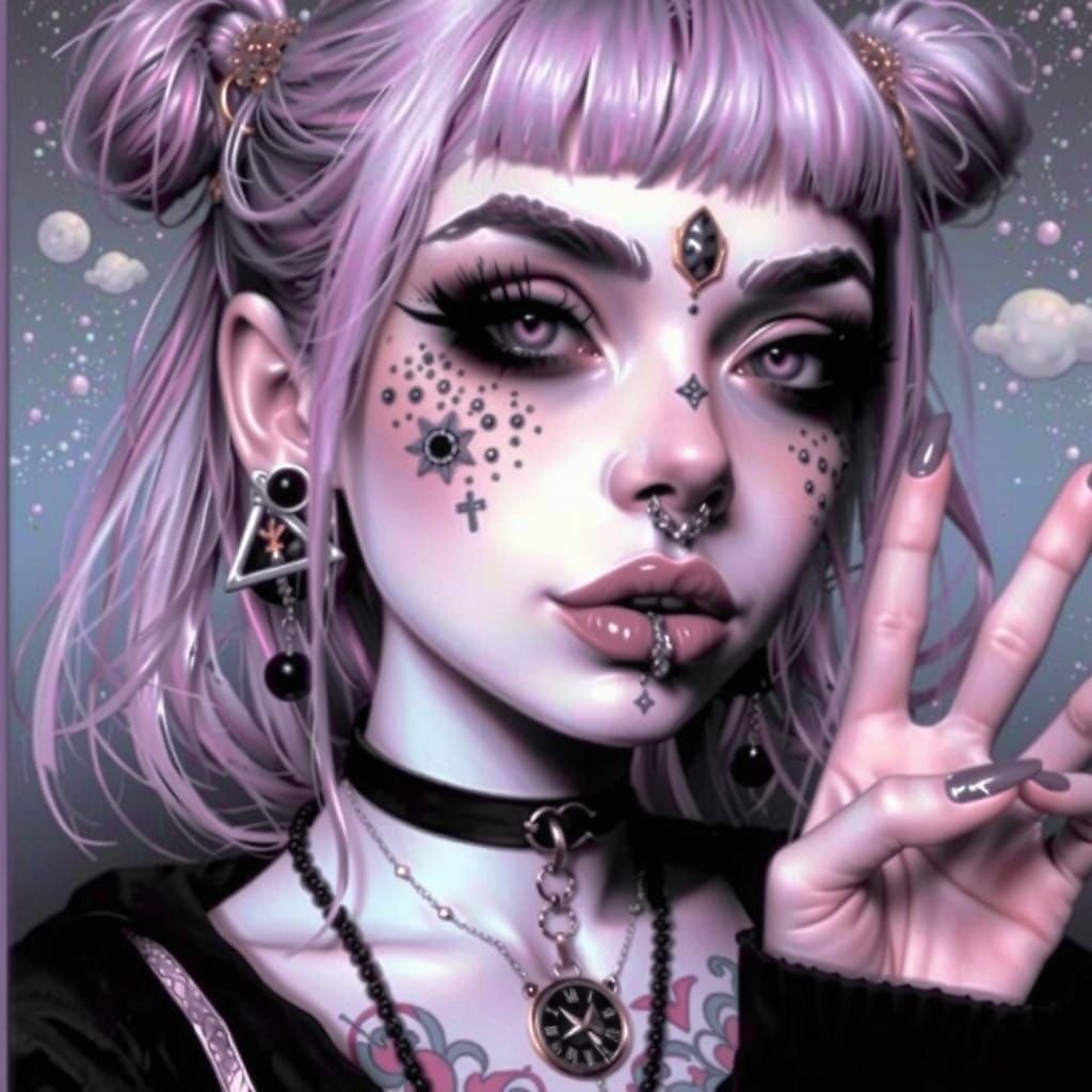 Pastel Goth Lady in Art Deco Surrealism