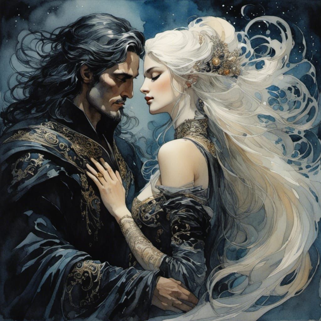 Romantic Watercolor of Embracing Couple