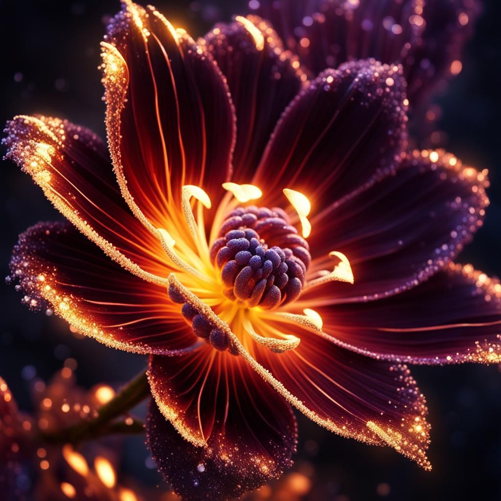 Luminous Double Exposure Flower with Glittering Sand
