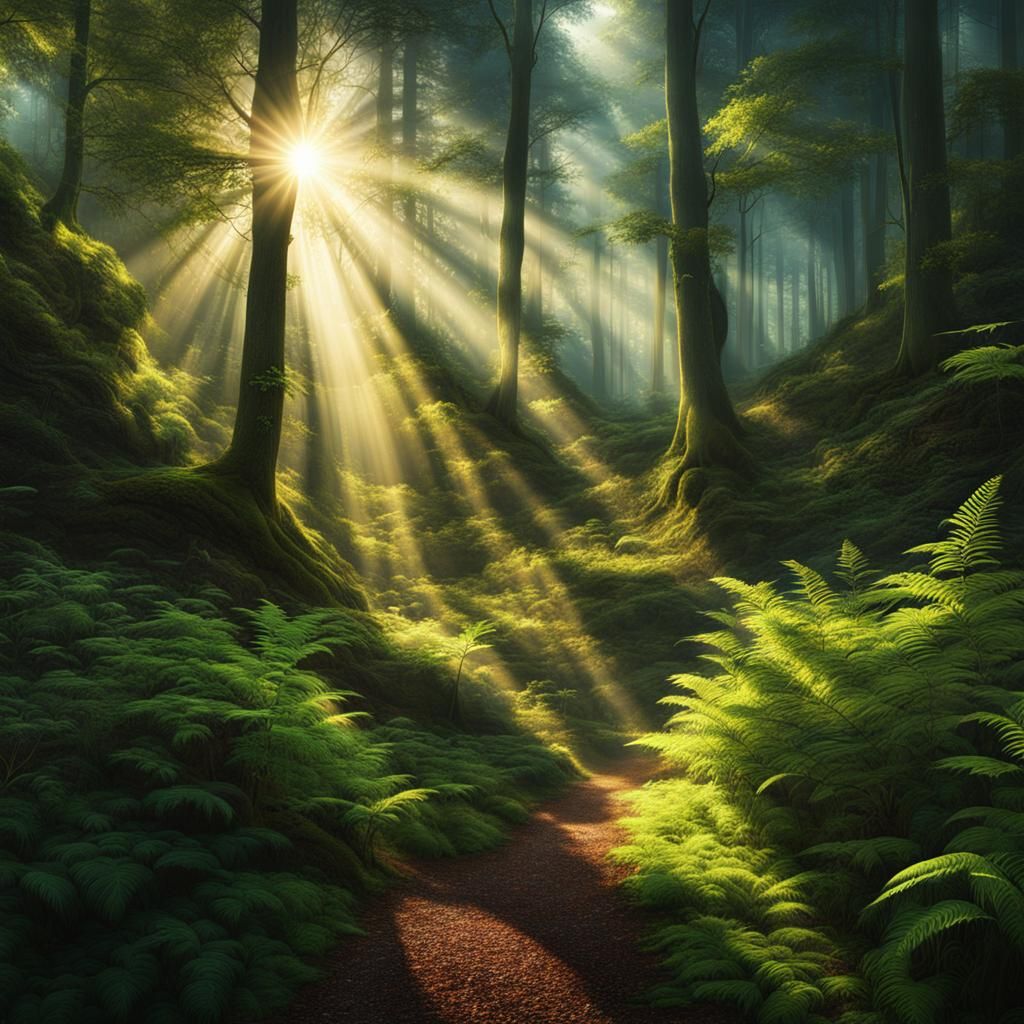 Sun-Drenched Forest in Digital Matte Painting Style