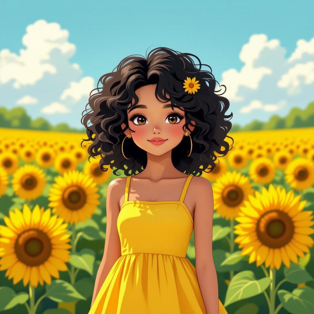 Girl in Sunflower Field: Pop Surrealism Style