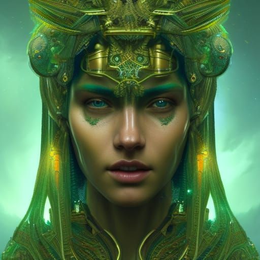 Green Pyramid with Golden Circuits: 8k Concept Art