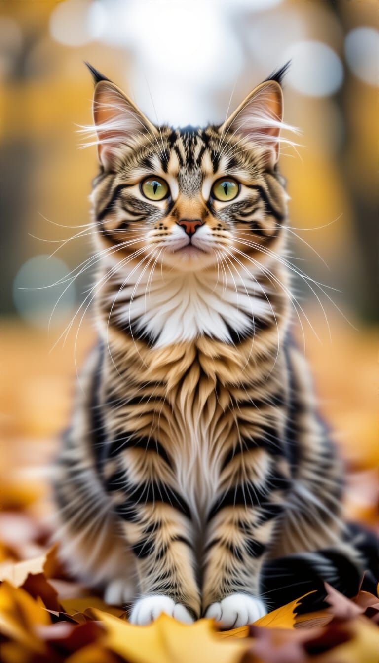Shaggy Wirehaired Cat in Autumn Storm