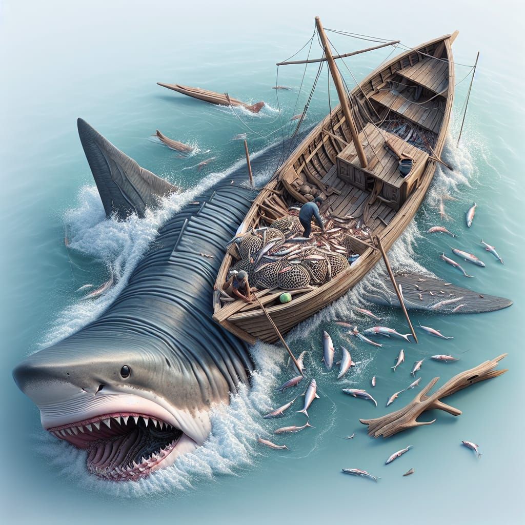 Basking Shark Emerges From Ocean, Wrecks Boat