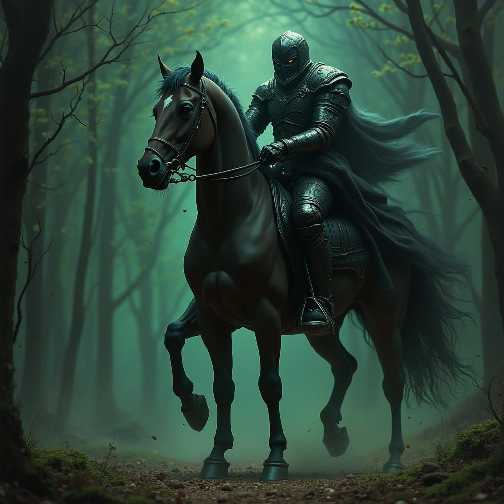 Dark Knight with Flaming Axe in Grim Forest