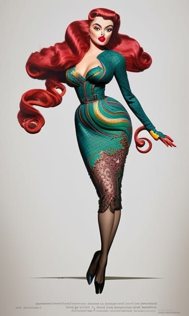 Medusa as Vintage Pinup Model in Eldritch Art