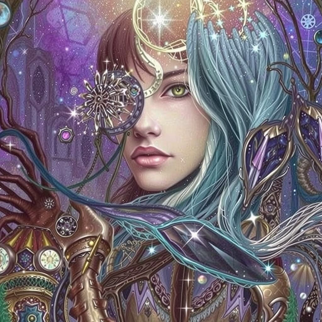 Starlit Fantasy Forest in Whimsical Cyberpunk Style