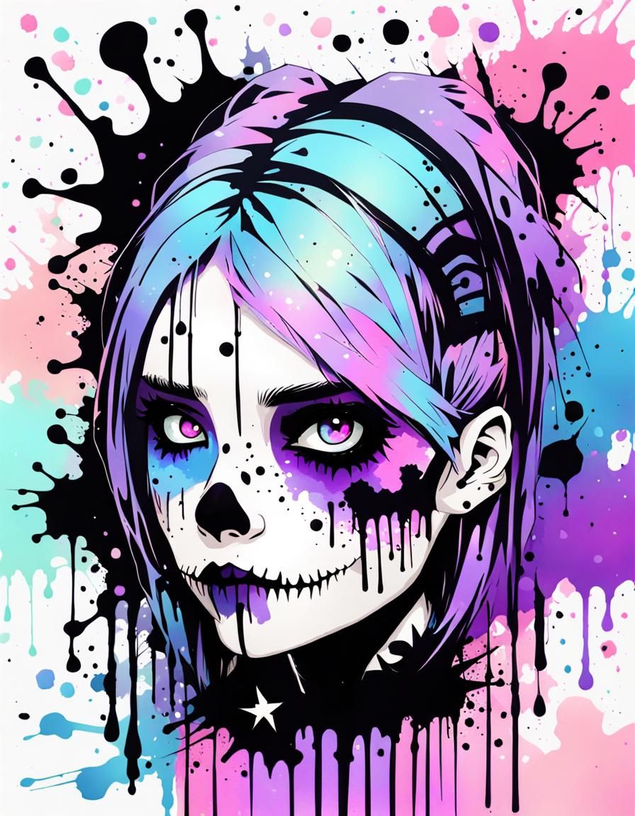 Pastel Goth Ink Splatter Illustration