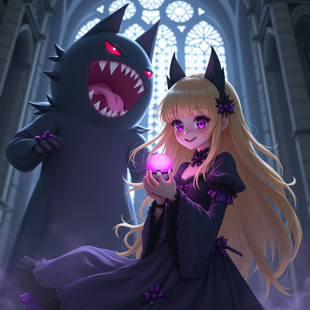 Anime Girl with Gothic Specter in Dramatic Lighting